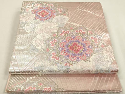 平和屋着物◎六通柄袋帯 唐織 正倉院花文 銀糸 正絹 逸品 DABA2183ya