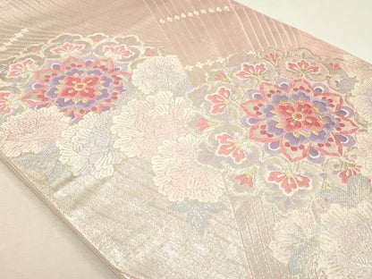 平和屋着物◎六通柄袋帯 唐織 正倉院花文 銀糸 正絹 逸品 DABA2183ya