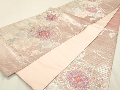 平和屋着物◎六通柄袋帯 唐織 正倉院花文 銀糸 正絹 逸品 DABA2183ya