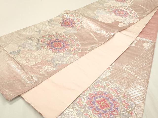 平和屋着物◎六通柄袋帯 唐織 正倉院花文 銀糸 正絹 逸品 DABA2183ya
