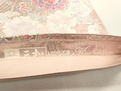 平和屋着物◎六通柄袋帯 唐織 正倉院花文 銀糸 正絹 逸品 DABA2183ya