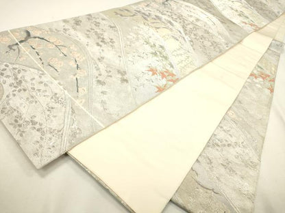 平和屋着物◎六通柄袋帯 花松文 銀糸 正絹 逸品 DABA2185ya