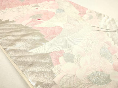 平和屋着物◎六通柄袋帯 唐織 飛鶴文 銀糸 正絹 逸品 DABA2186ya