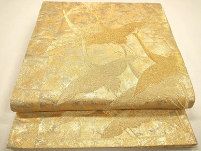 平和屋着物◎六通柄袋帯 群鶴文 金糸 正絹 逸品 DABA2192ya