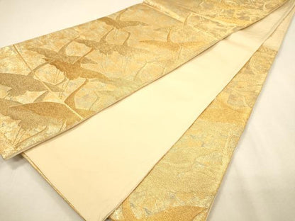 平和屋着物◎六通柄袋帯 群鶴文 金糸 正絹 逸品 DABA2192ya