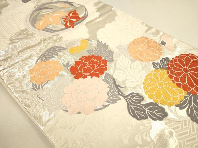 平和屋着物◎六通柄袋帯 唐織 花丸文 銀糸 正絹 逸品 DABA2194ya