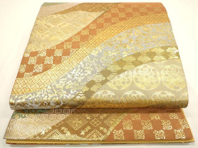 平和屋着物◎六通柄袋帯 道長吉祥文 金糸 正絹 逸品 DABA2196ya