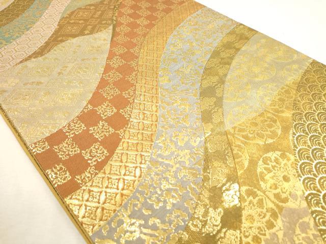 平和屋着物◎六通柄袋帯 道長吉祥文 金糸 正絹 逸品 DABA2196ya