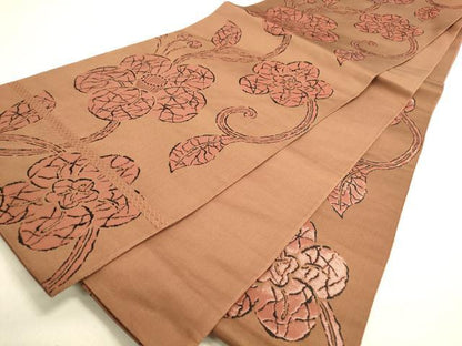 平和屋着物◎六通柄袋帯　椿　正絹　逸品　DABA2216ya