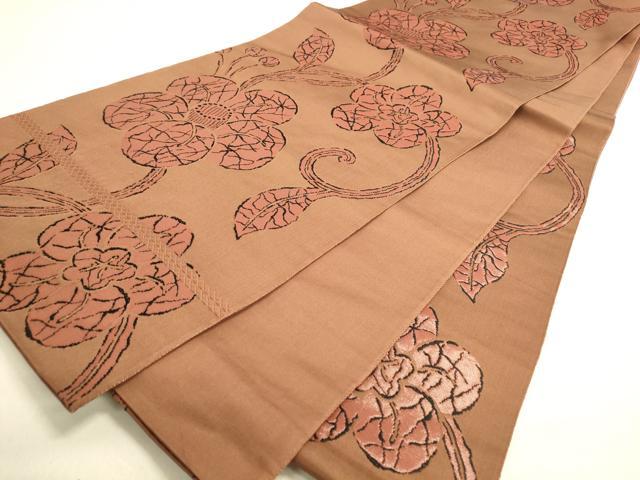平和屋着物◎六通柄袋帯　椿　正絹　逸品　DABA2216ya