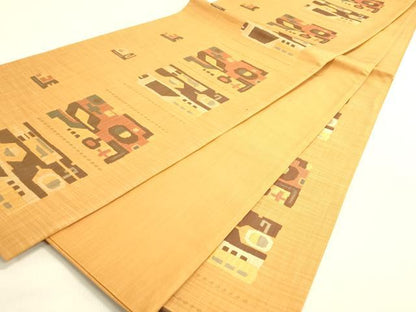 平和屋着物◎六通柄袋帯　幾何学文　正絹　逸品　DABA2219ya