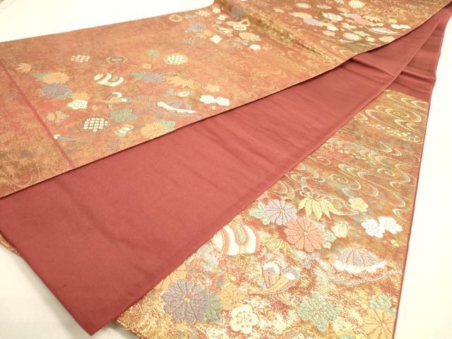 平和屋着物◎六通柄袋帯　流水宝づくし文　金糸　引箔　正絹　逸品　DABA2221ya