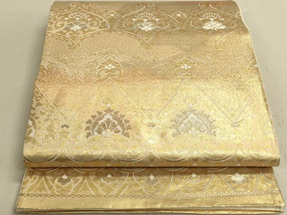 平和屋着物◎六通柄袋帯　更紗花文　金糸　正絹　逸品　DABA2222ya