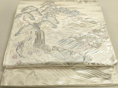 平和屋着物◎六通柄袋帯 流水枝松文 銀糸 正絹 逸品 DABA2225ya