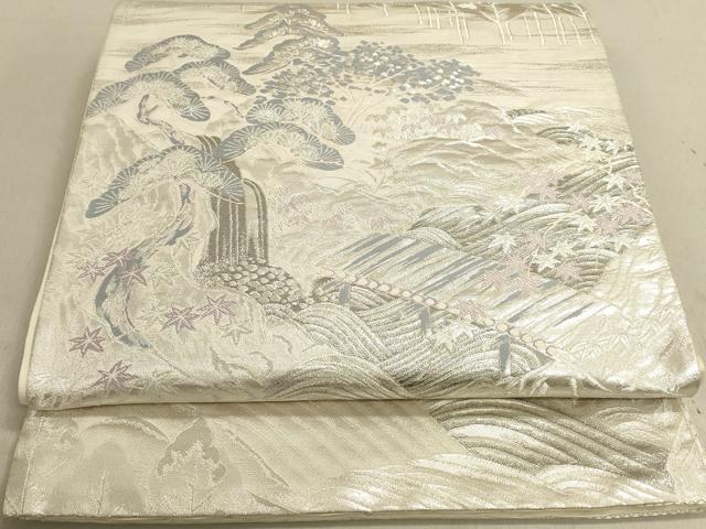 平和屋着物◎六通柄袋帯 流水枝松文 銀糸 正絹 逸品 DABA2225ya