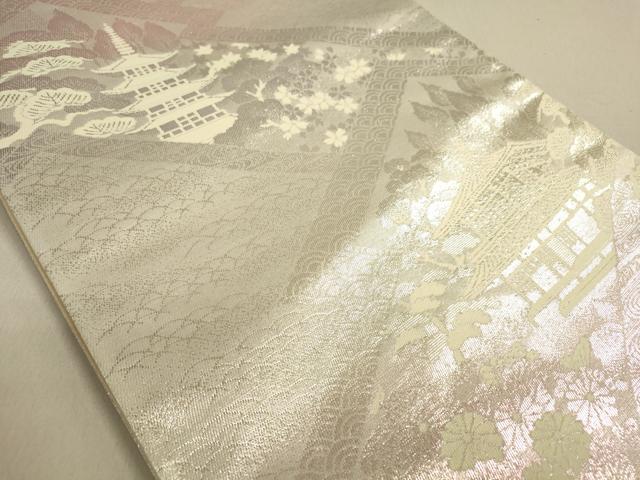 平和屋着物◎六通柄袋帯　京名所　仁和寺　銀糸　正絹　逸品　DABA2234ya