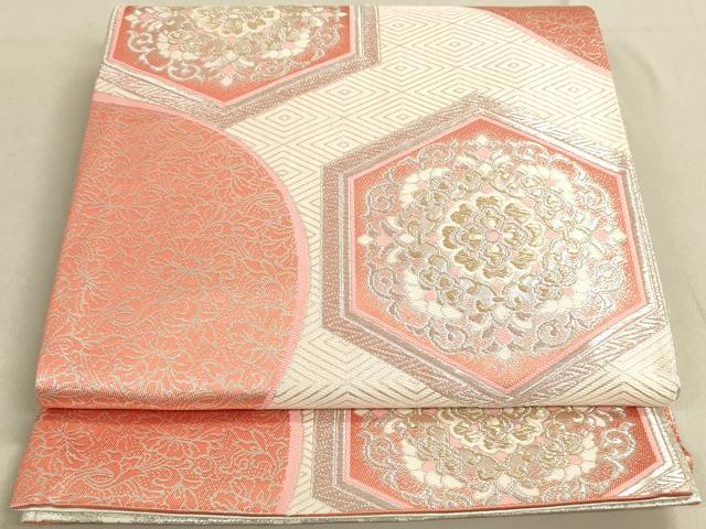 平和屋着物◎全通柄袋帯 唐織 亀甲花文 金銀糸 正絹 逸品 DABA2283ya