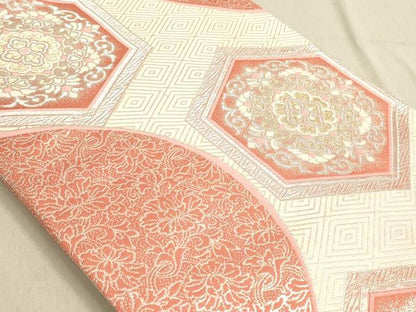 平和屋着物◎全通柄袋帯 唐織 亀甲花文 金銀糸 正絹 逸品 DABA2283ya