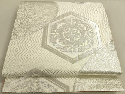 平和屋着物◎全通柄袋帯 唐織 亀甲花文 金銀糸 正絹 逸品 DABA2283ya