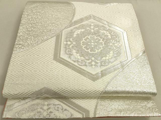 平和屋着物◎全通柄袋帯 唐織 亀甲花文 金銀糸 正絹 逸品 DABA2283ya