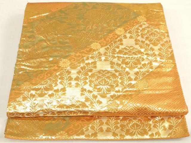 平和屋着物◎六通柄袋帯 更紗花文 金糸 正絹 逸品 DABA2319ya