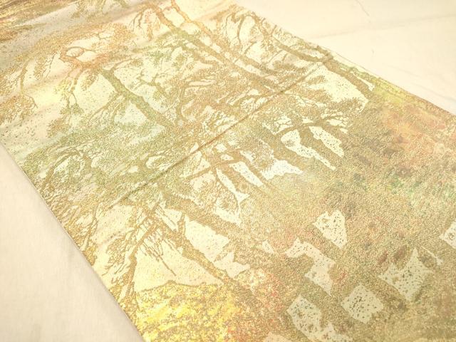 平和屋着物◎六通柄袋帯　樹林風景文　金糸　正絹　逸品　DABA2326ya