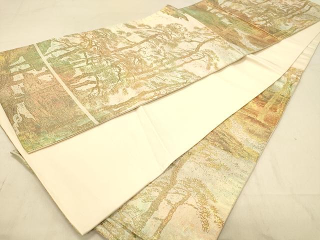 平和屋着物◎六通柄袋帯　樹林風景文　金糸　正絹　逸品　DABA2326ya