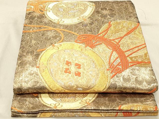 平和屋着物◎佐賀錦　両面　六通柄袋帯　唐織　鼓花文　金銀糸　正絹　逸品　DABA2329ya