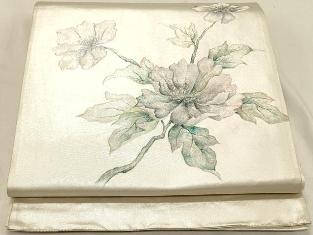 平和屋着物◎太鼓柄袋帯　手描き　枝花文　正絹　逸品　DABA2332ya