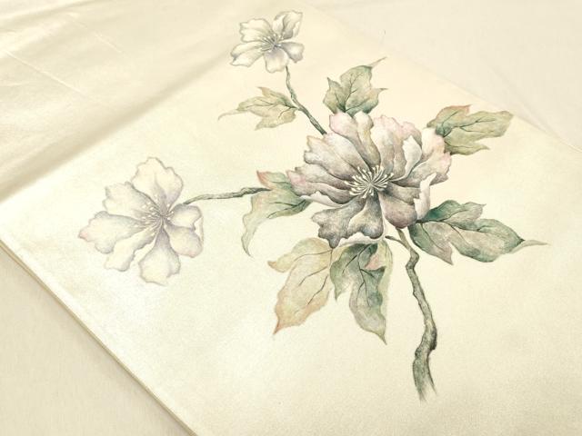 平和屋着物◎太鼓柄袋帯　手描き　枝花文　正絹　逸品　DABA2332ya