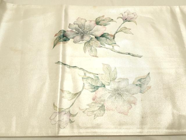 平和屋着物◎太鼓柄袋帯　手描き　枝花文　正絹　逸品　DABA2332ya