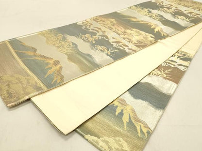 平和屋着物◎六通柄袋帯　浜松文　金糸　正絹　逸品　DABA2346ya
