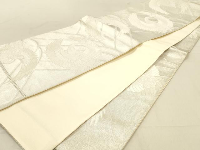 平和屋着物◎全通柄袋帯　飛鶴文　銀糸　正絹　逸品　DABA2351ya