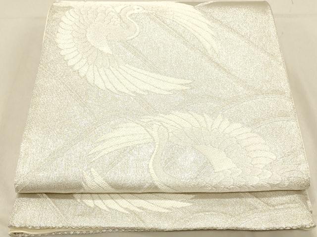 平和屋着物◎全通柄袋帯　飛鶴文　銀糸　正絹　逸品　DABA2351ya