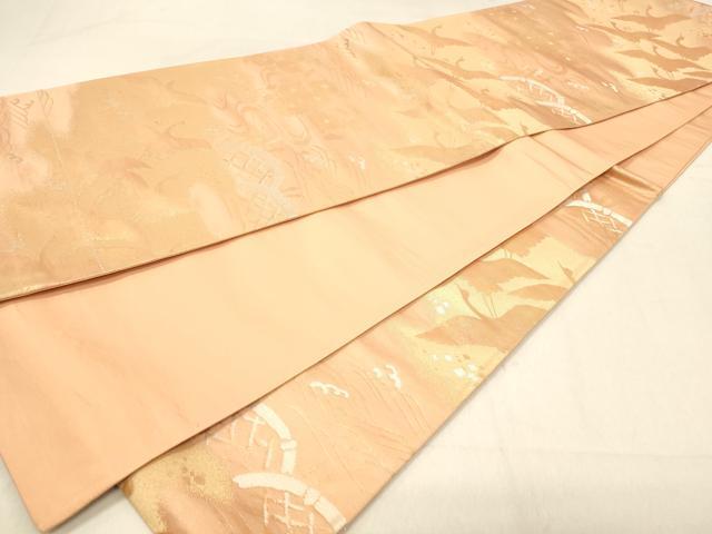 平和屋着物◎六通柄袋帯 流水飛鶴文 金銀糸 正絹 逸品 DABA2376ya