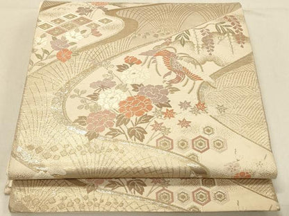 平和屋着物◎六通柄袋帯 唐織 鳳凰花文 金糸 正絹 逸品 DABA2381ya