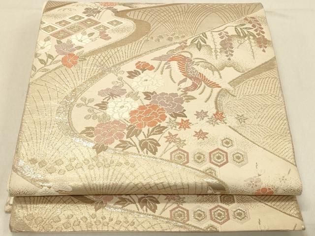 平和屋着物◎六通柄袋帯 唐織 鳳凰花文 金糸 正絹 逸品 DABA2381ya