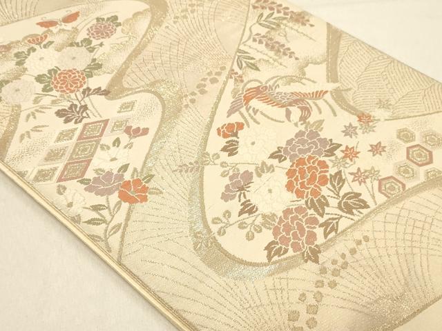 平和屋着物◎六通柄袋帯 唐織 鳳凰花文 金糸 正絹 逸品 DABA2381ya