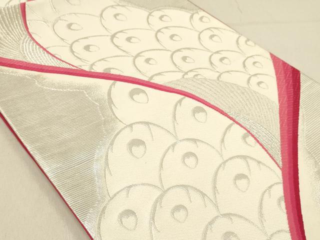 平和屋着物◎六通柄袋帯 唐織 孔雀羽根文 銀糸 正絹 逸品 DABA2382ya