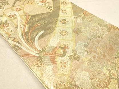 平和屋着物◎佐賀錦　六通柄袋帯　鳳凰花文　金糸　正絹　逸品　DABA2385ya