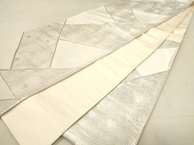 平和屋着物◎六通柄袋帯　唐織　孔雀羽根文　銀糸　正絹　逸品　DABA2395ya