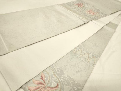 平和屋着物◎太鼓柄袋帯　洋花文　金糸　正絹　逸品　DABA2399ya