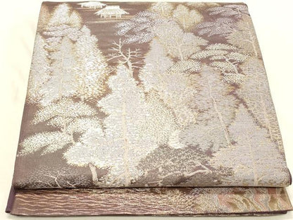平和屋着物◎六通柄袋帯　二重箔錦　樹林風景文　金銀糸　正絹　逸品　DABA2401ya