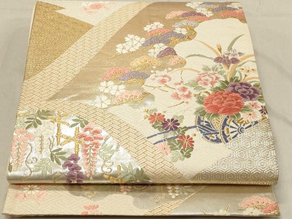 平和屋着物◎六通柄袋帯　唐織　花車文　金銀糸　正絹　逸品　DABA2402ya