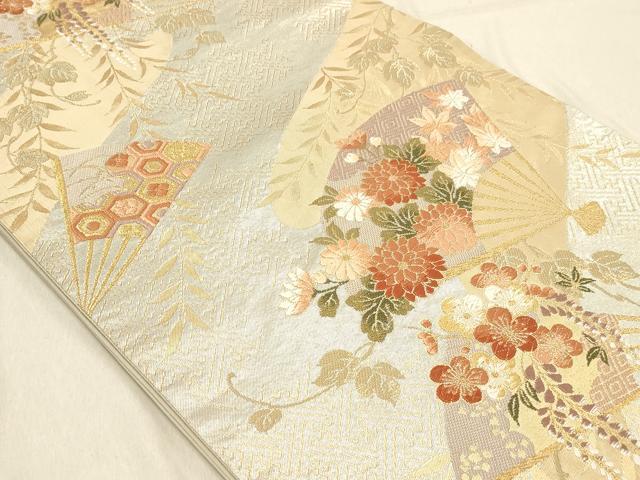 平和屋着物◎六通柄袋帯　扇面花文　金銀糸　正絹　逸品　DABA2403ya