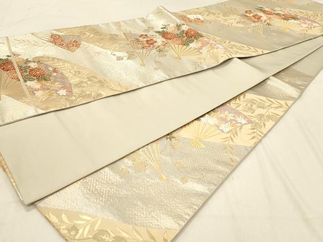 平和屋着物◎六通柄袋帯　扇面花文　金銀糸　正絹　逸品　DABA2403ya