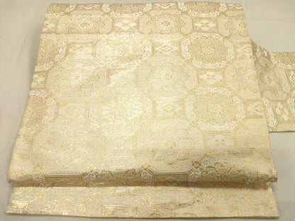 平和屋着物◎九寸名古屋帯　蜀江花文　金糸　正絹　逸品　DABA2411ya