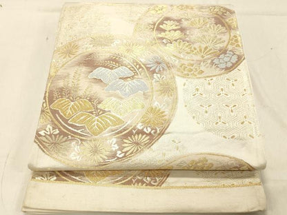 平和屋着物◎六通柄袋帯 花絵皿文 金銀糸 正絹 逸品 DABA2415ya