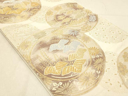 平和屋着物◎六通柄袋帯 花絵皿文 金銀糸 正絹 逸品 DABA2415ya