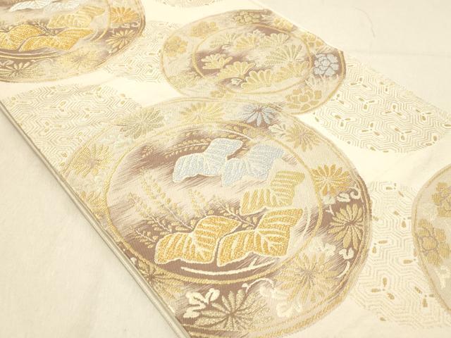 平和屋着物◎六通柄袋帯 花絵皿文 金銀糸 正絹 逸品 DABA2415ya